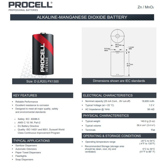 Duracell Procell Intense Power PX1300 (D) góliát ipari elem dobozos/10 1,5V