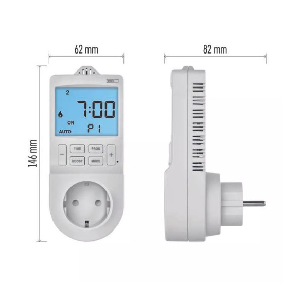 EMOS 2 az 1-ben konnektoros, digitális termosztát időzítő funkcióval P5660SH