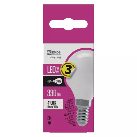EMOS Classic LED izzó kisgömb E14 4W 330lm természetes fehér ZQ1211