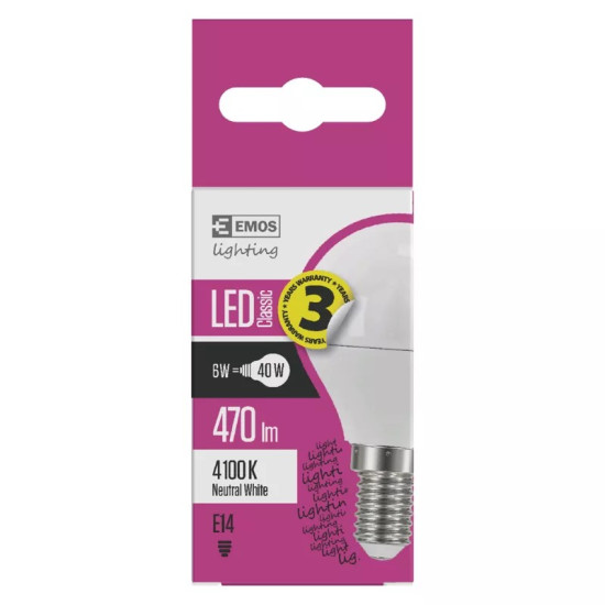 EMOS Classic LED izzó kisgömb E14 6W 470lm természetes fehér ZQ1221