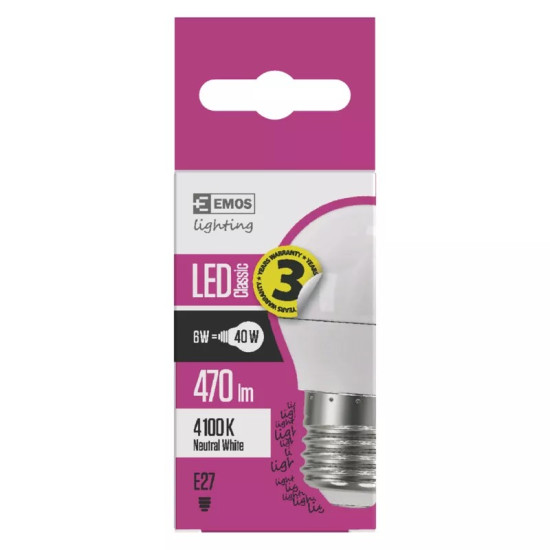 EMOS Classic LED izzó kisgömb E27 6W 470lm természetes fehér ZQ1121