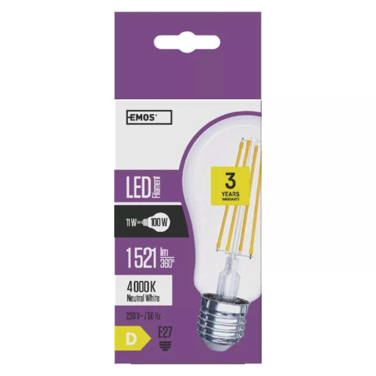 EMOS LED Filament izzó E27 11W 1521lm természetes fehér Z74285