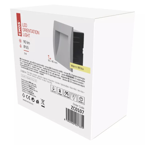 EMOS LED irányfény beépíthető, négyzet 3W IP65 meleg fehér ZC0107