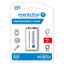 everActive 9V-os Li-ion akku 550mAh/7,4V  USB-C
