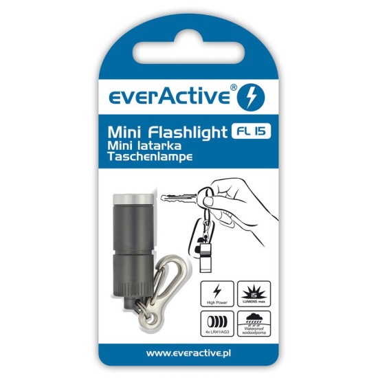 everActive FL-15 kulcstartós LED elemlámpa 15 lumen SZÜRKE