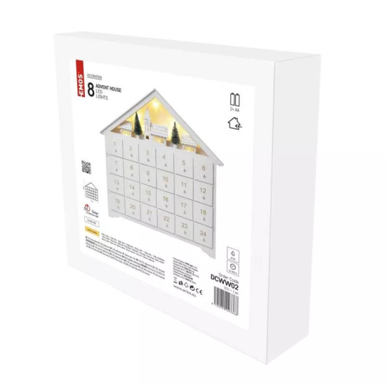 LED adventi naptár, fa, 35x33 cm, 2x AA, beltéri, meleg fehér, időzítő DCWW02