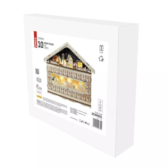 LED adventi naptár, fa, 40x50 cm, 2x AA, beltéri, meleg fehér, időzítő DCWW01