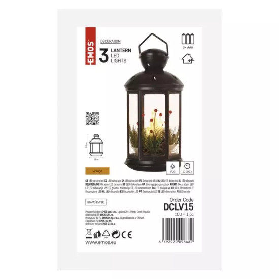 LED dekoráció-karácsonyi lámpa gyertyákkal, fekete,35,5 cm, 3x C, beltéri DCLV15