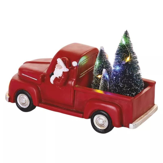 LED dekoráció-Télapó autóban karácsonyfákkal,10 cm,3x AA,beltéri DCLW09