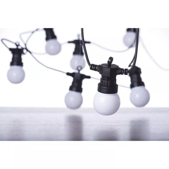 LED fényfüzér – 10x party égő, opál, 5 m, kültéri és beltéri, meleg fehér DCPW01
