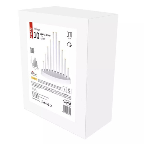 LED gyertyatartó, fehér, 24,5 cm, 3x AA, beltéri, meleg fehér, időzítő ZY2107