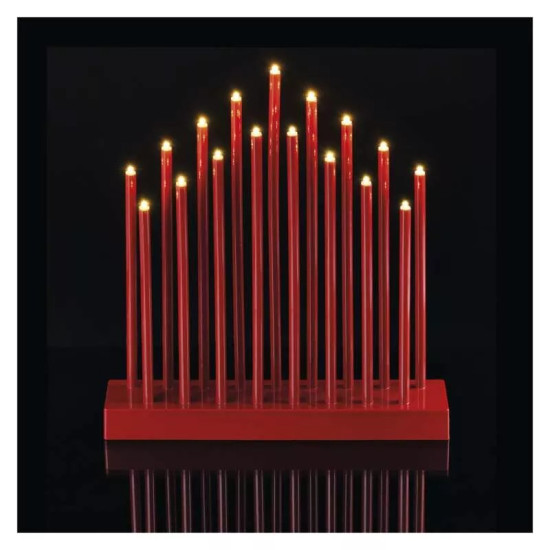 LED gyertyatartó, piros, 28,5 cm, 3x AA, beltéri, meleg fehér, időzítő ZY2109