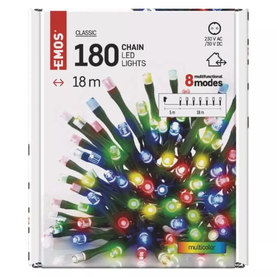 LED karácsonyi fényfüzér, 18 m, kültéri és beltéri,többszínű,programokkal D4AM09