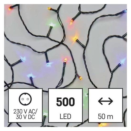 LED karácsonyi fényfüzér, 50 m, kültéri és beltéri, többszínű, időzítő ZY0816T