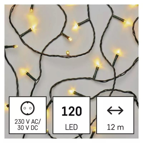 LED karácsonyi fényfüzér, zöld, 12 m, kültéri és beltéri, meleg fehér D4AW09
