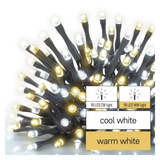 LED karácsonyi fényfüzér,18m,kültéri és beltéri,meleg/hideg fehér,időzítő D4AN06