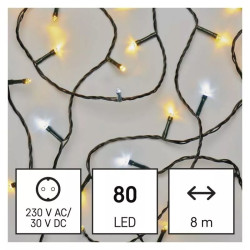 LED karácsonyi fényfüzér,8m,kültéri és beltéri,meleg/hideg fehér,időzítő D4AN04