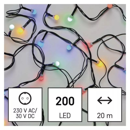 LED karácsonyi fényfüzér,cseresznye,20 m, kültéri és beltéri, többszínű ZY1454