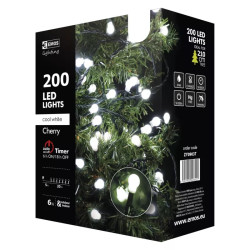 LED karácsonyi fényfüzér,cseresznye,20m,kültéri és beltéri,hideg fehér  ZY0903T