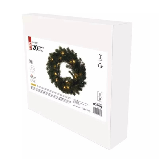 LED karácsonyi koszorú, 40 cm, 2x AA, beltéri, meleg fehér, időzítő DCTW05