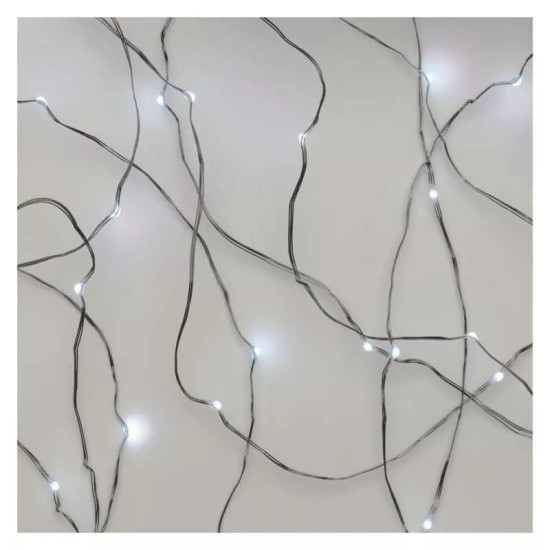 LED karácsonyi nano fényfüzér, ezüst, 0,9 m, 2x AA, beltéri, hideg fehér, ZY2196