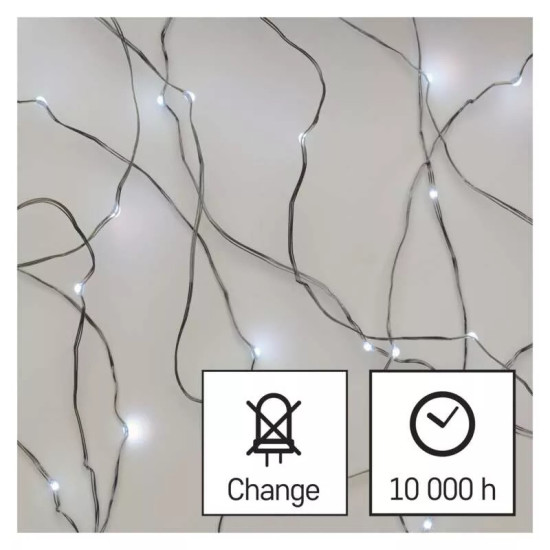 LED karácsonyi nano fényfüzér, ezüst,4m, kültéri és beltéri, hideg fehér ZY1911T