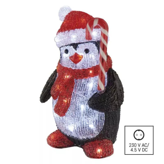 LED karácsonyi pingvin, 30,5 cm, kültéri és beltéri, hideg fehér