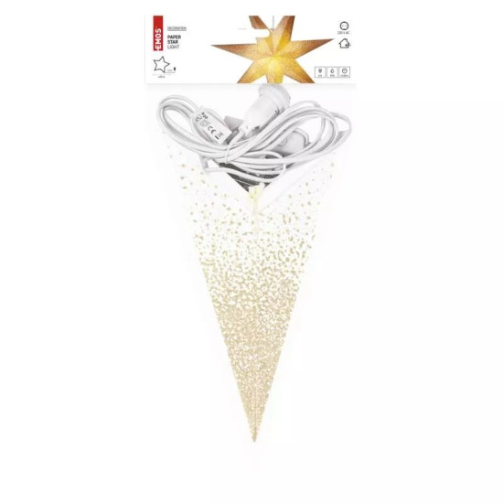 LED papírcsillag,függeszthető,arany csillámporos a szélein,fehér,60cm DCAZ07