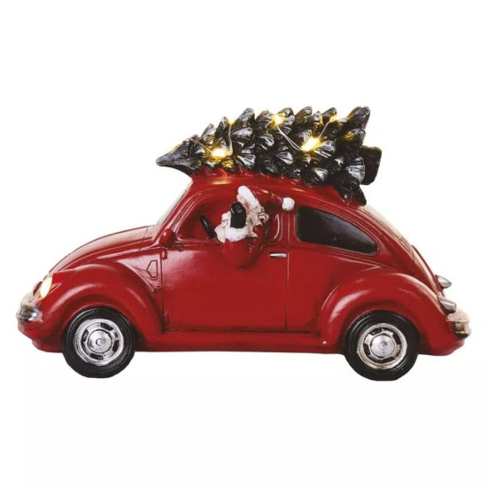 LED piros autó Télapóval, 12,5 cm, 3x AA, beltérre, meleg fehér DCLW08