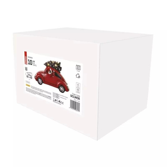 LED piros autó Télapóval, 12,5 cm, 3x AA, beltérre, meleg fehér DCLW08
