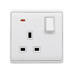 LONDON SINGLE SOCKET WITH 2P BUTTON SWITCH NEON WH