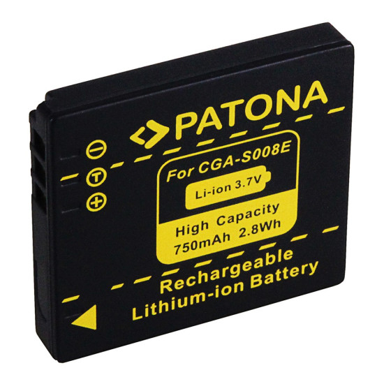 Panasonic kamera akku CGA-S008E Lumix DMCFS20 utángyártott(Patona)3,7V 750mAh