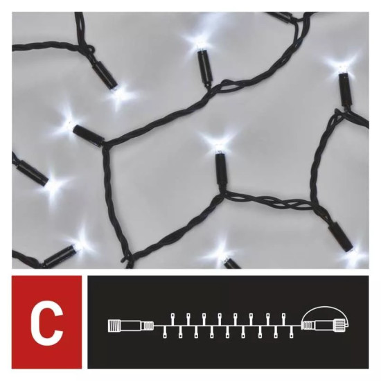 Profi LED sorolható füzér, fekete, 5 m, kültéri és beltéri, hideg fehér ZY2008