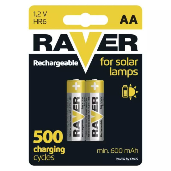 RAVER AA (ceruza) NiMH SOLAR akkumulátor 600mAh 2db/bl B7426