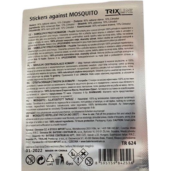 Trixline szúnyog riasztó öntapadó matrica 6db TR624