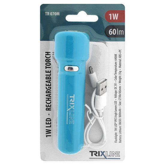 TRIXLINE TR 070M 1W LED tölthető lámpa - kék