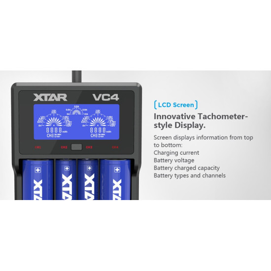 XTAR VC4 akkutöltő 4db lithium akkuhoz